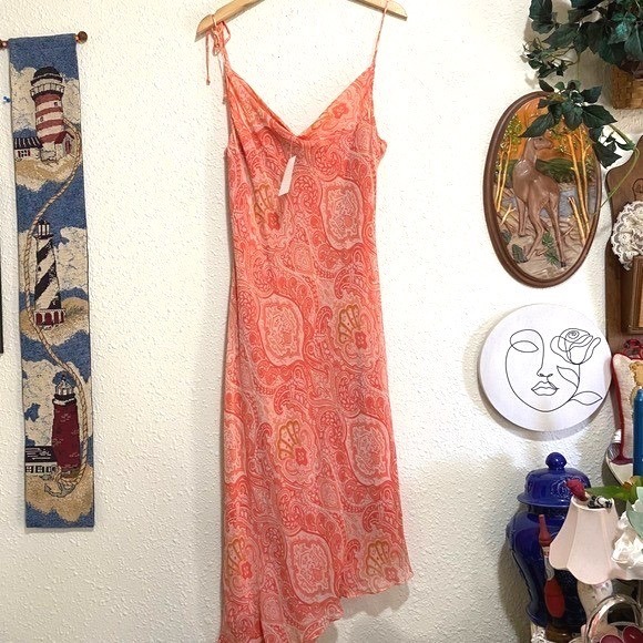 Banana Republic Dresses & Skirts - Vtg NWT Banana Republic 14 100% Silk Coral Paisley Dress Midi Y2K fairy cottage